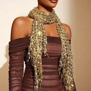 Gold Sequins Net Scarf